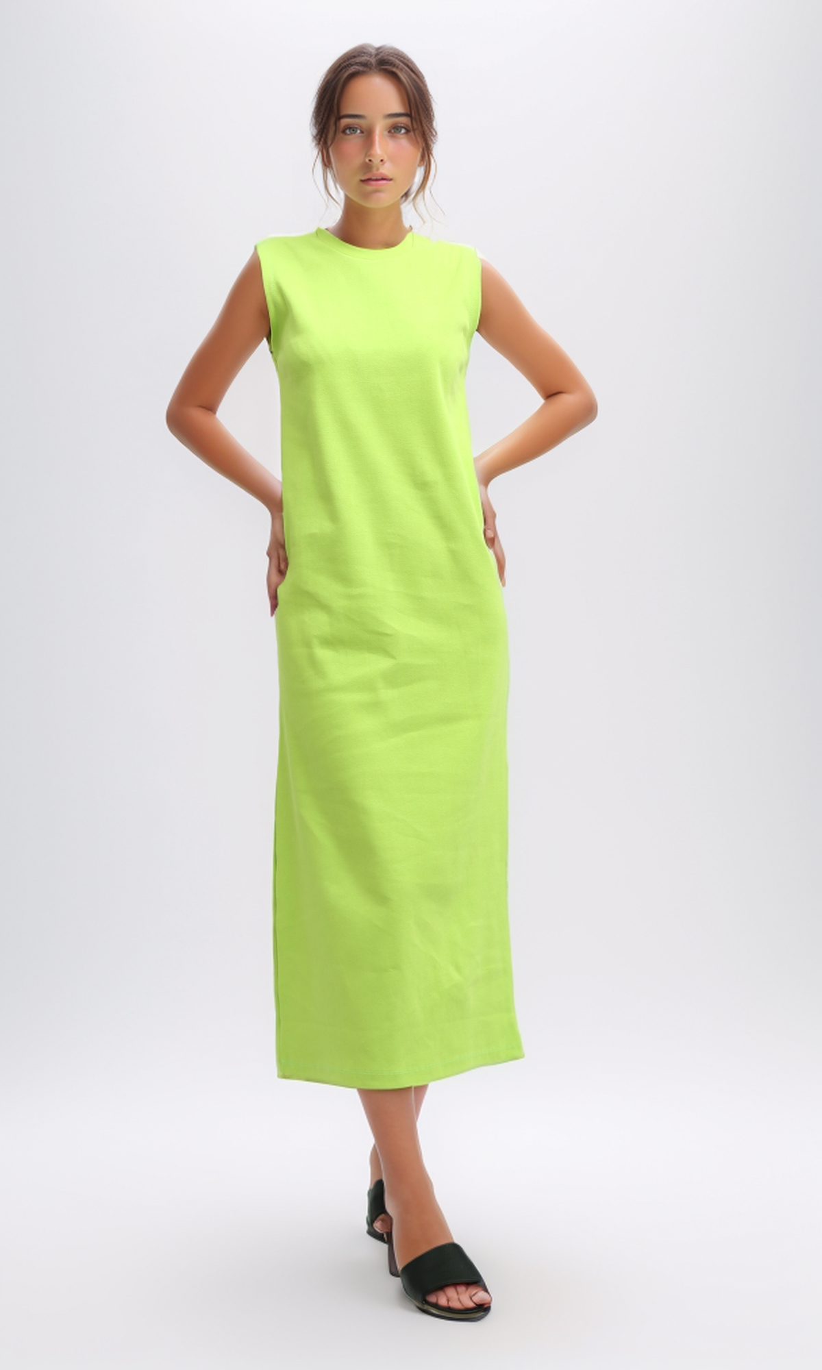 O198522 Summer Sleeveless Midi Dress - Neon Green