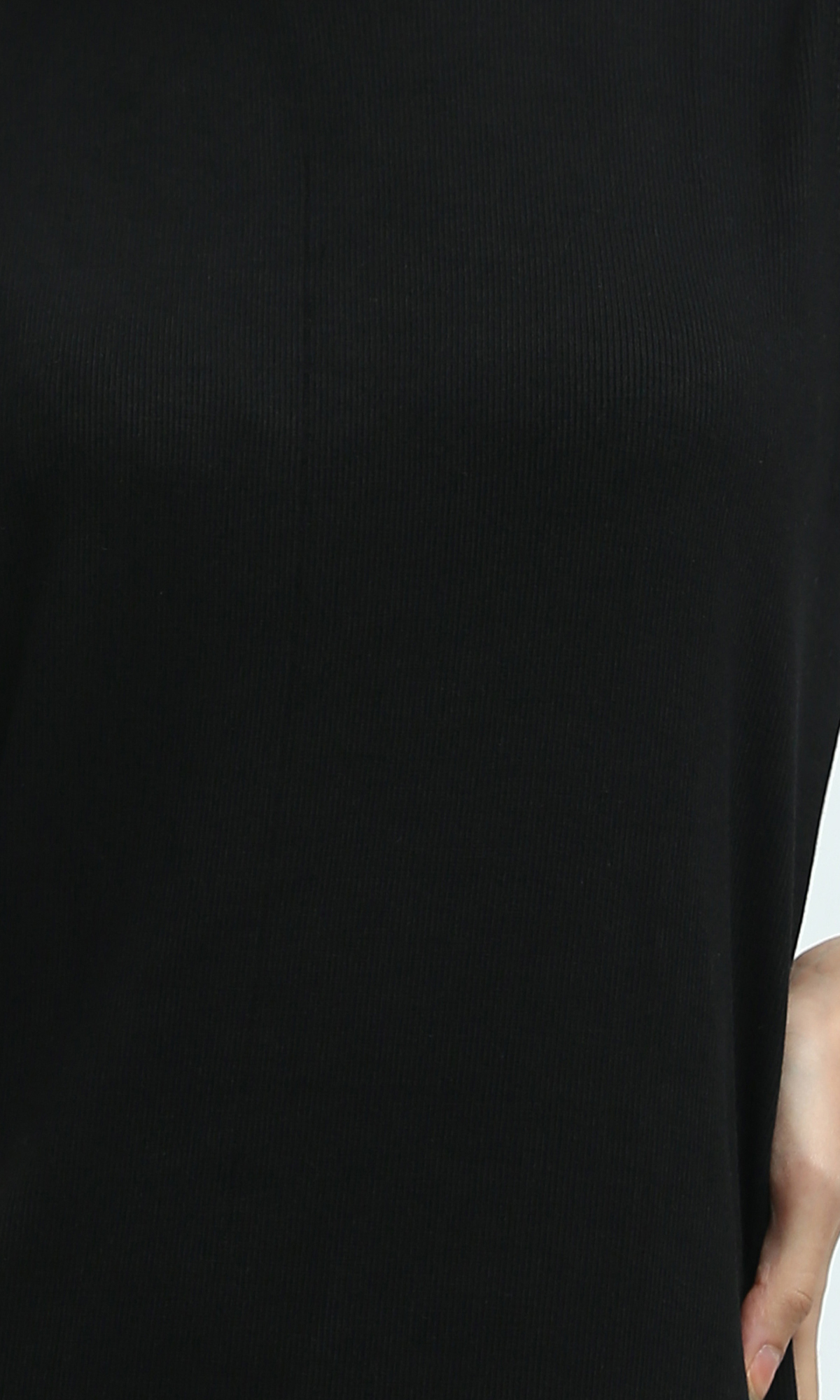 Sleek Ribbed High-Neck Sleeveless Midi Dress - Black - O198523