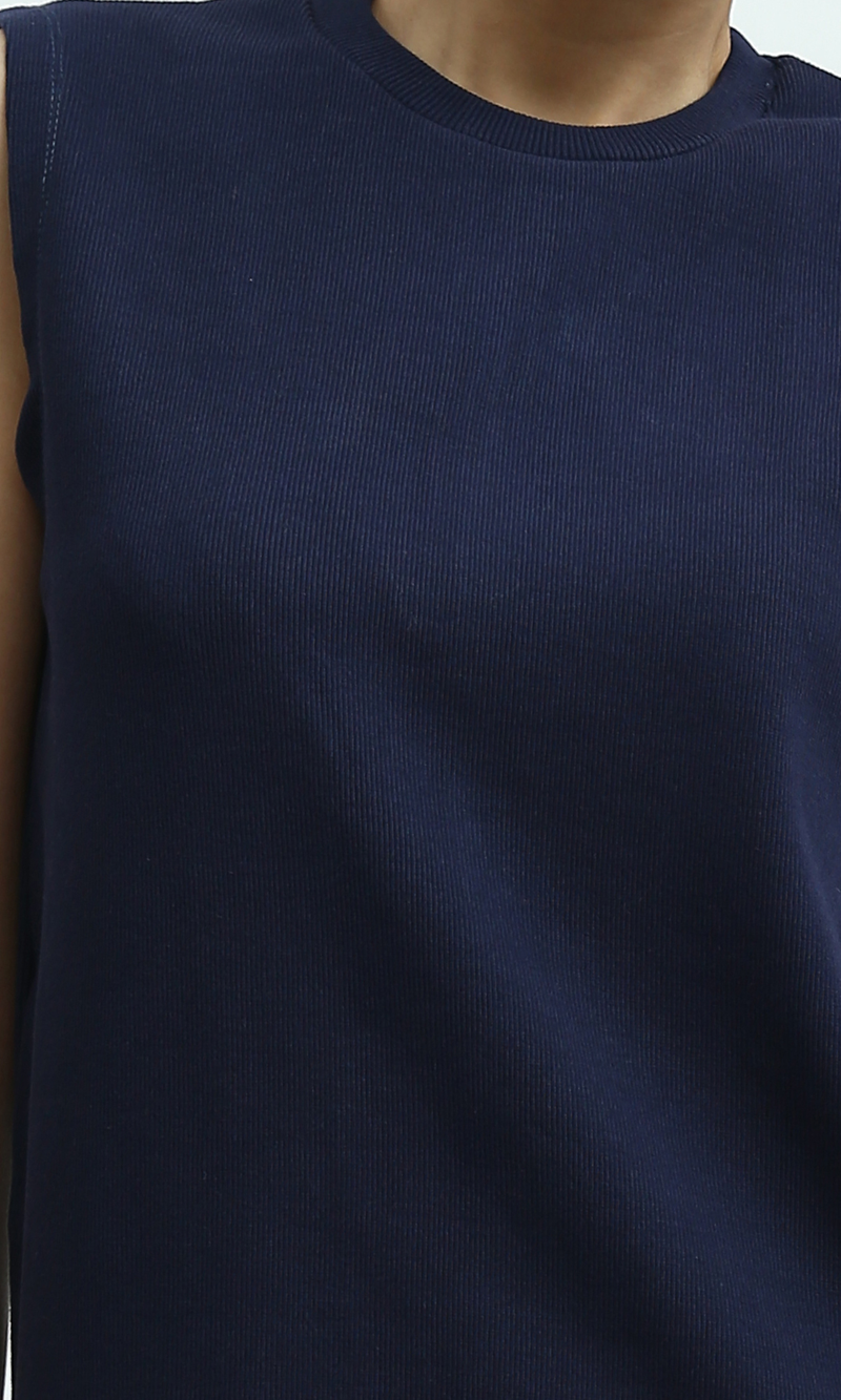 O198525  Slip On Casual Navy Blue Midi Dress