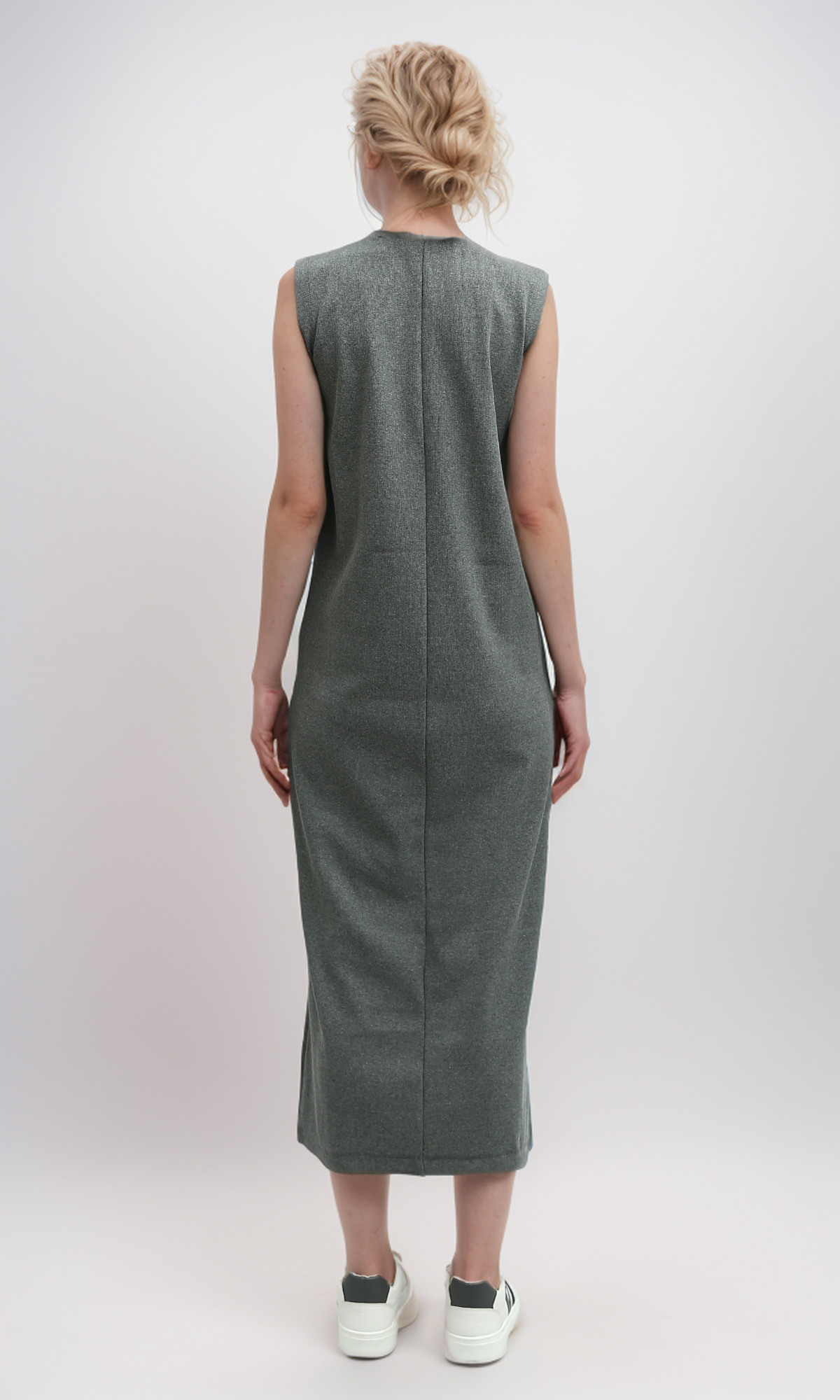 O198526 Heather Dark Grey Sleeveless Maxi Dress