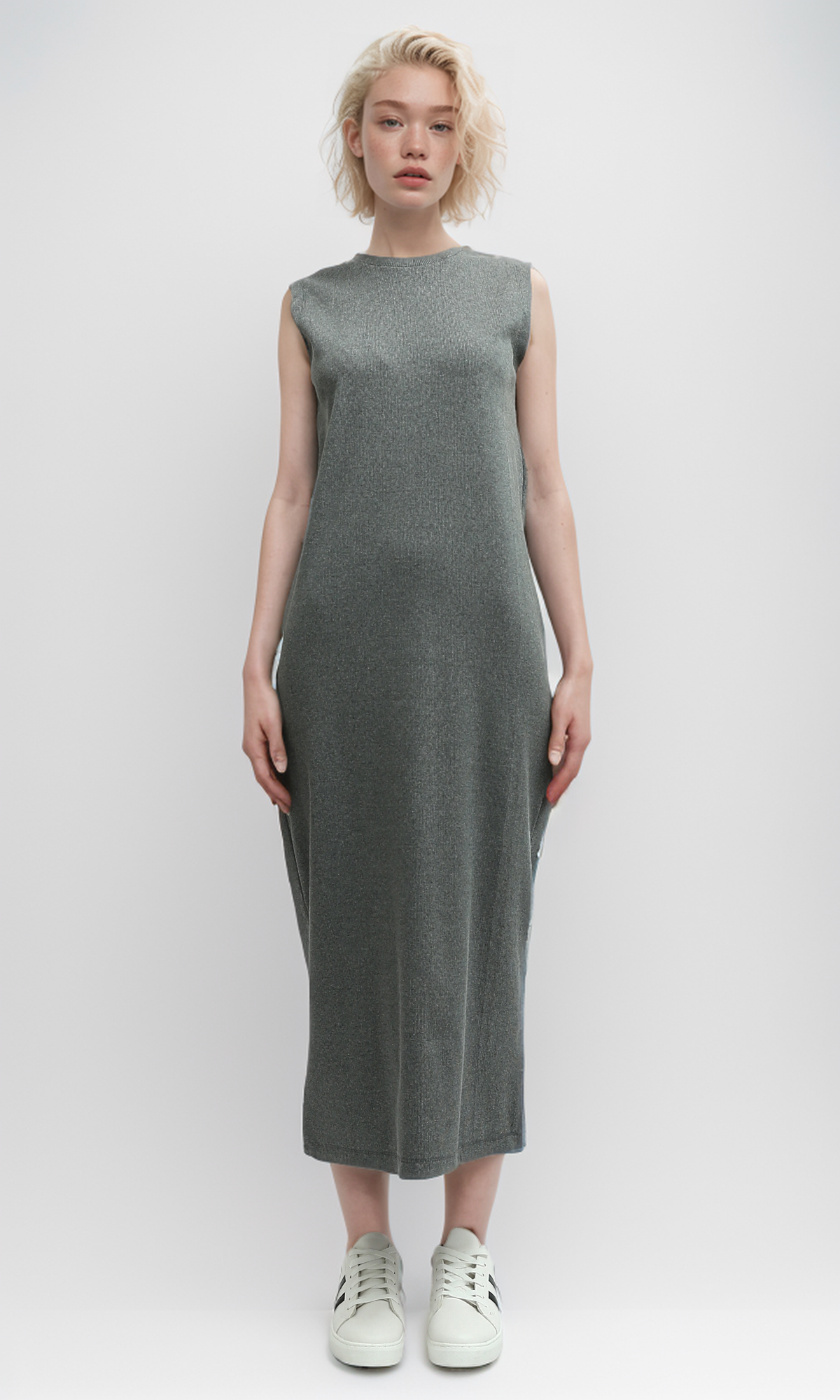 O198526 Heather Dark Grey Sleeveless Maxi Dress