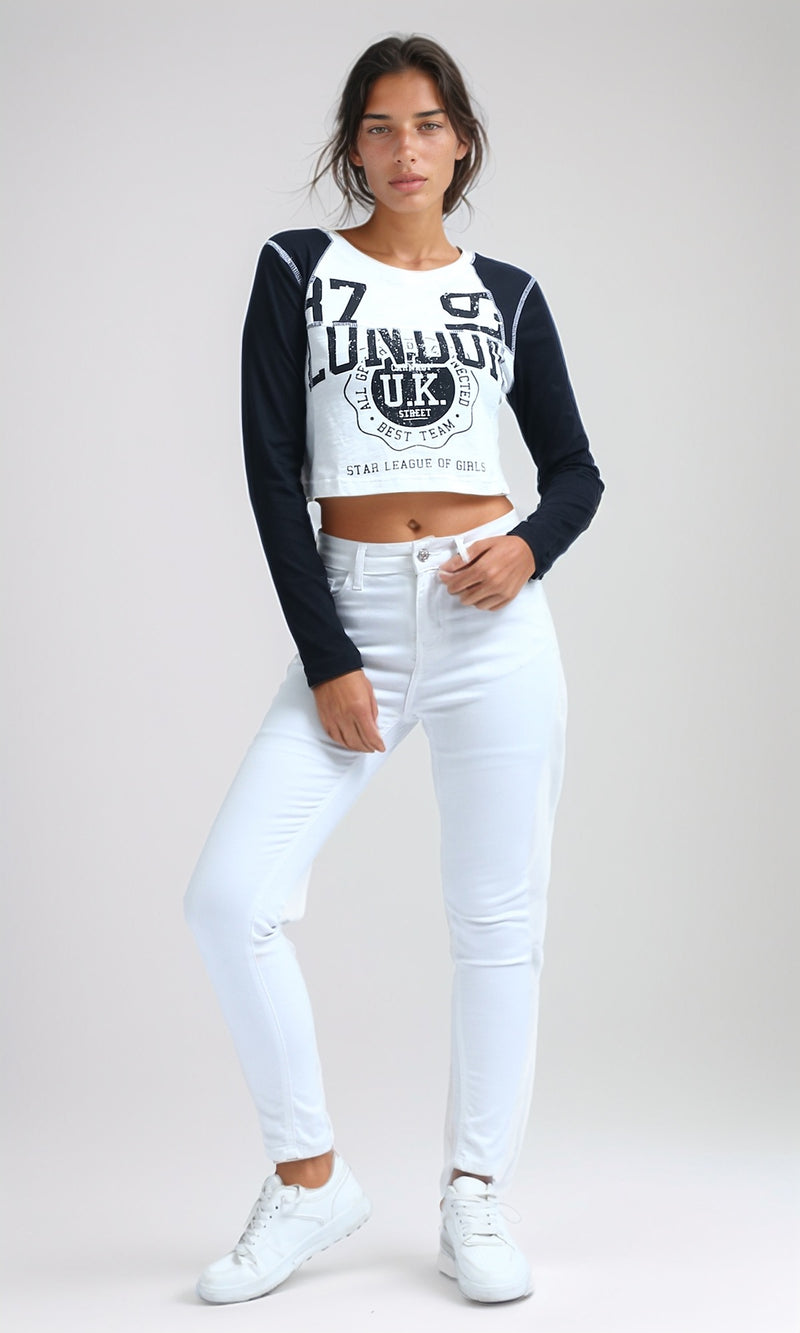 O198539 - Printed "London" Cotton Long Sleeves Tee - Black