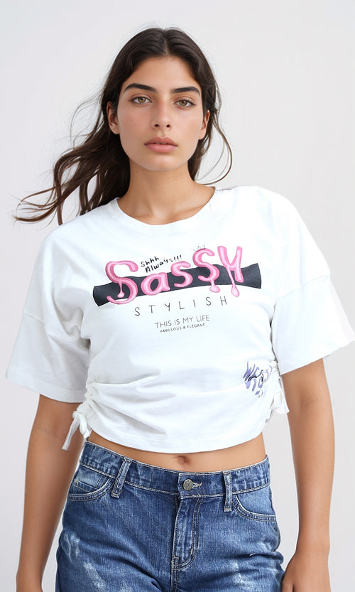 O198541 Slip On Cotton Tee with Short Sleeves - White