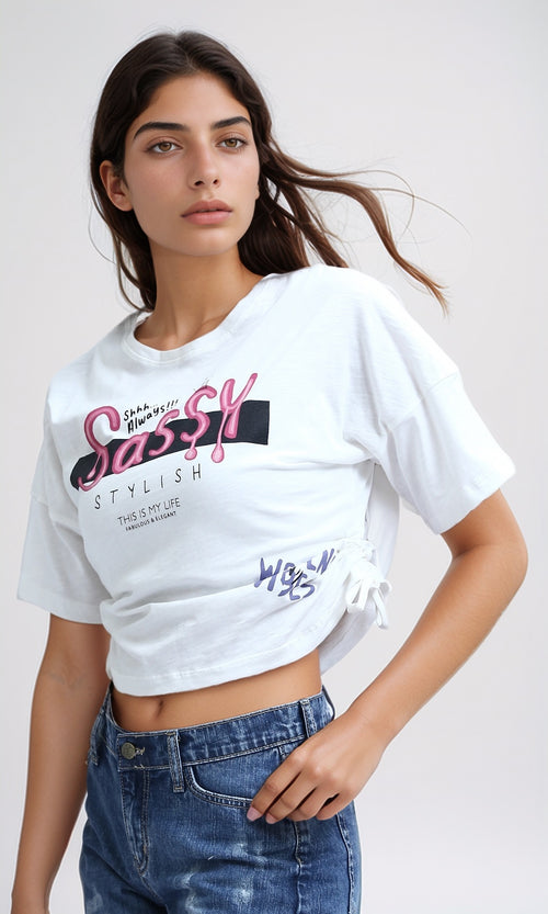 O198541 Slip On Cotton Tee with Short Sleeves - White