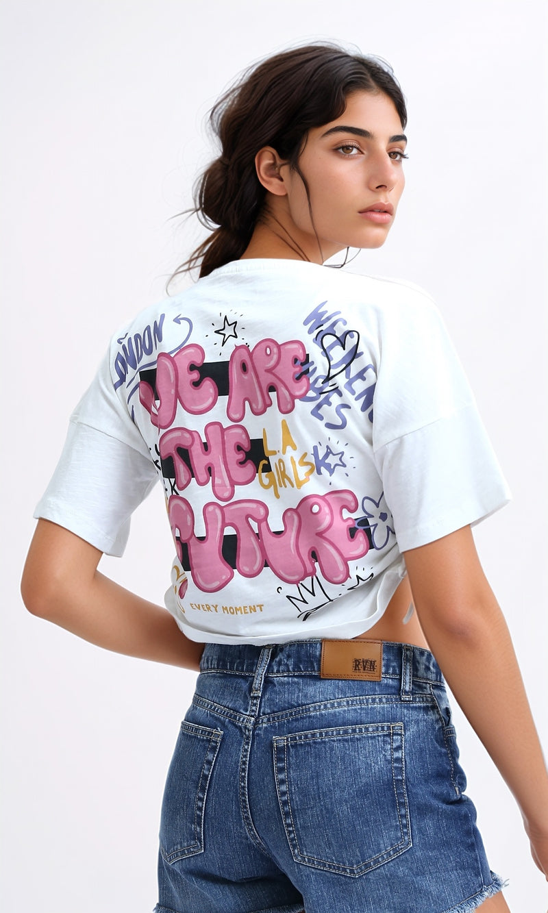 O198541 Slip On Cotton Tee with Short Sleeves - White