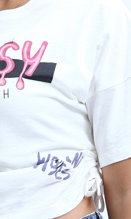 O198541 Slip On Cotton Tee with Short Sleeves - White