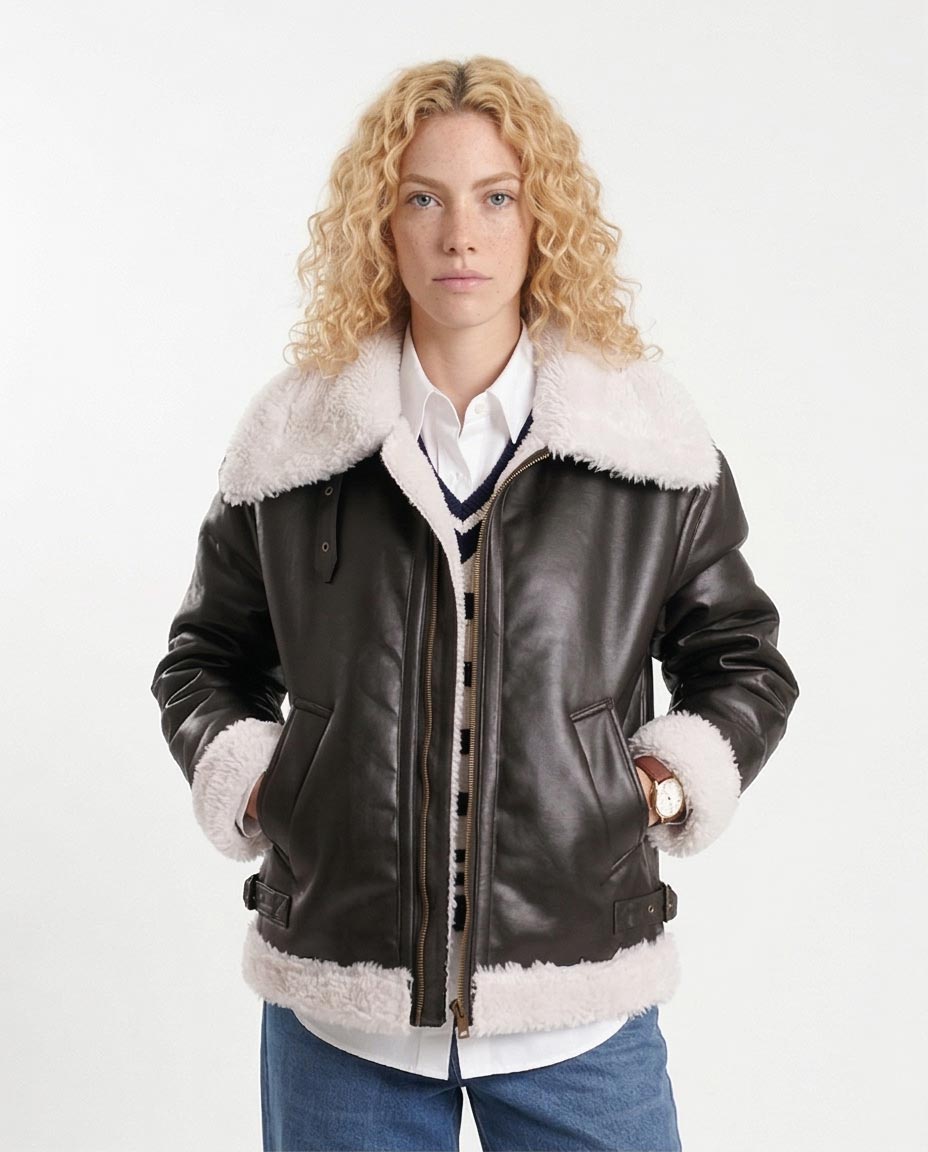 Ravin Black Faux-Leather Shearling-Trimmed Aviator Jacket - O198692