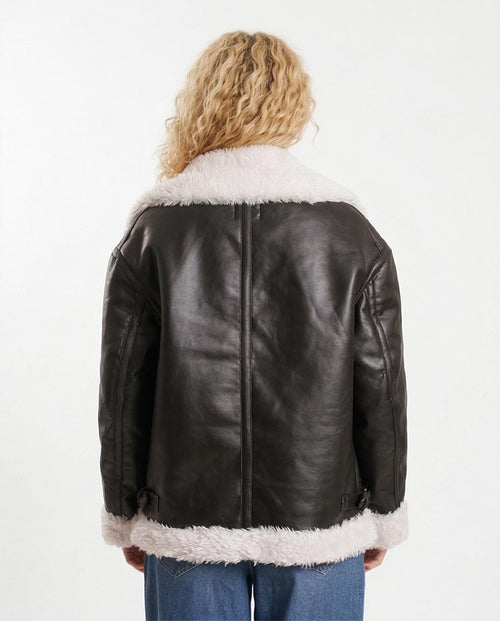 Ravin Faux-Leather Shearling-Trimmed Aviator Jacket in - BLACK - o198692