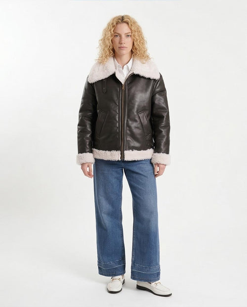 Ravin Faux-Leather Shearling-Trimmed Aviator Jacket in - BLACK - o198692