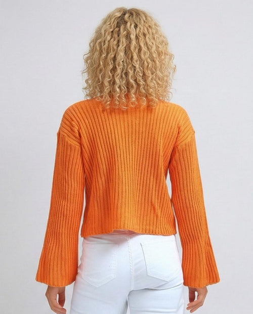 Ravin Women's Ribbed V-Neck Bell Sleeve Cropped Sweater - O198697