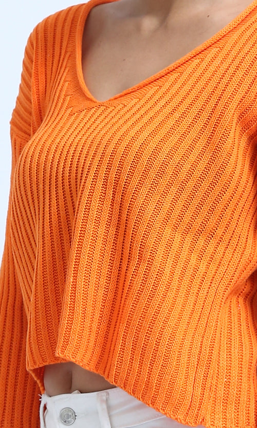 Ravin Women's Ribbed V-Neck Bell Sleeve Cropped Sweater - O198697