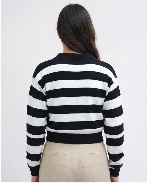Ravin Striped Knit Cropped Polo Sweater - o198698