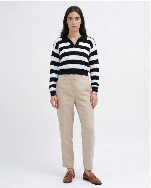 Ravin Striped Knit Cropped Polo Sweater - o198698