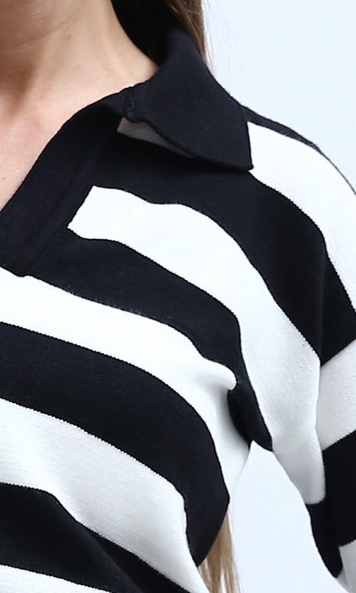 Ravin Striped Knit Cropped Polo Sweater - o198698