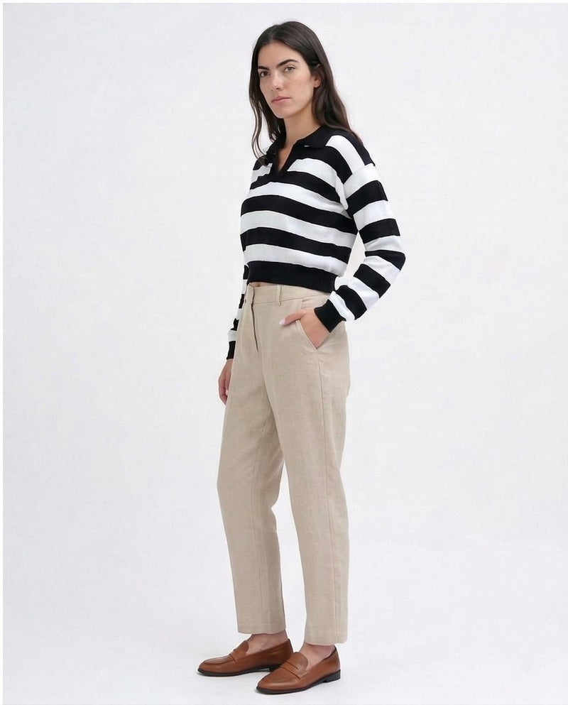 Ravin Striped Knit Cropped Polo Sweater - o198698