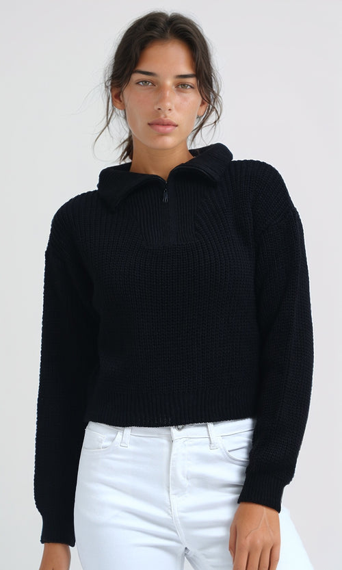 O198702 - Regular Fit Long Sleeves Zipped Pullover - Black