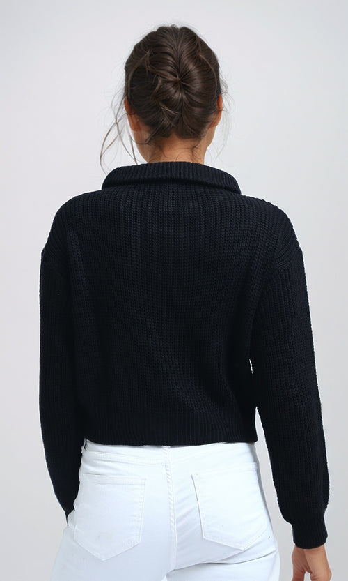 O198702 - Regular Fit Long Sleeves Zipped Pullover - Black