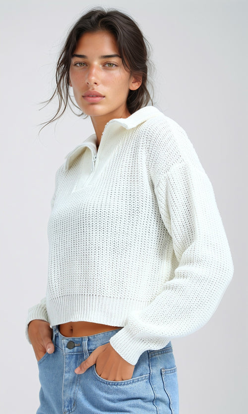 O198703 - Long Sleeves Feminine Pullover - Off-White