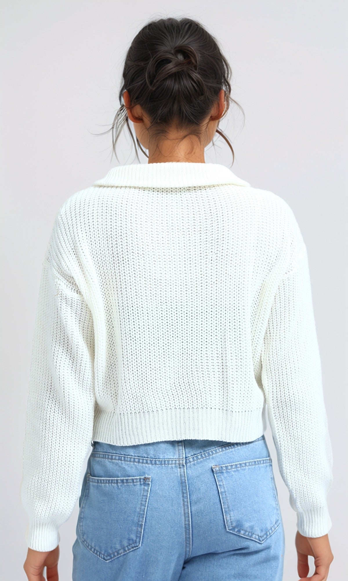 Cloud White Textured Quarter-Zip Knit Pullover - O198703