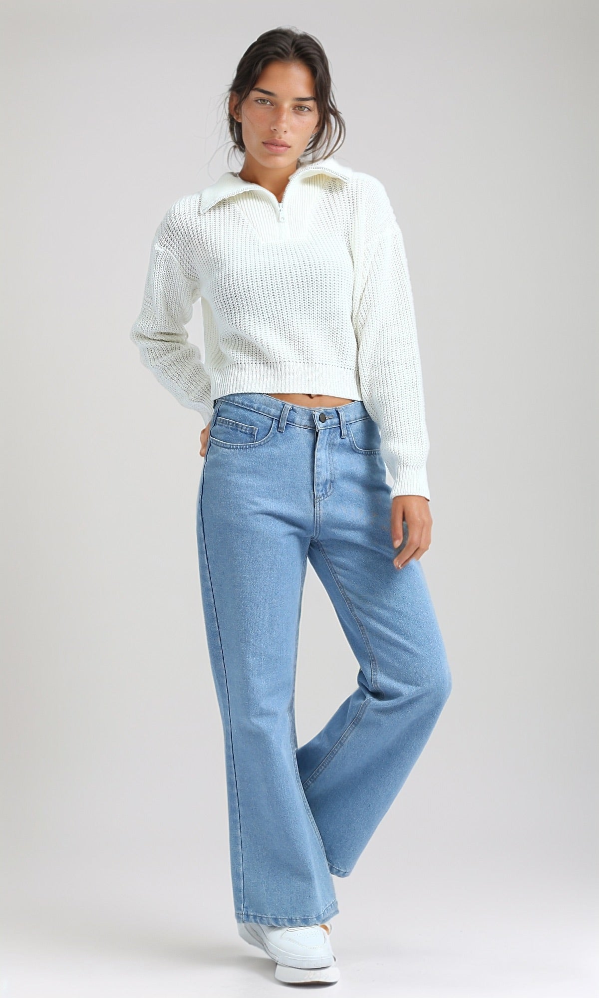 Cloud White Textured Quarter-Zip Knit Pullover - O198703