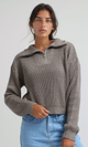 O198704 - Knitted Zipped Pullover with Stand Neck - Coffee