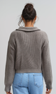 O198704 - Knitted Zipped Pullover with Stand Neck - Coffee