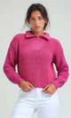 O198705 - Long Sleeves Regular Fit Zipped Pullover - Fuchsia