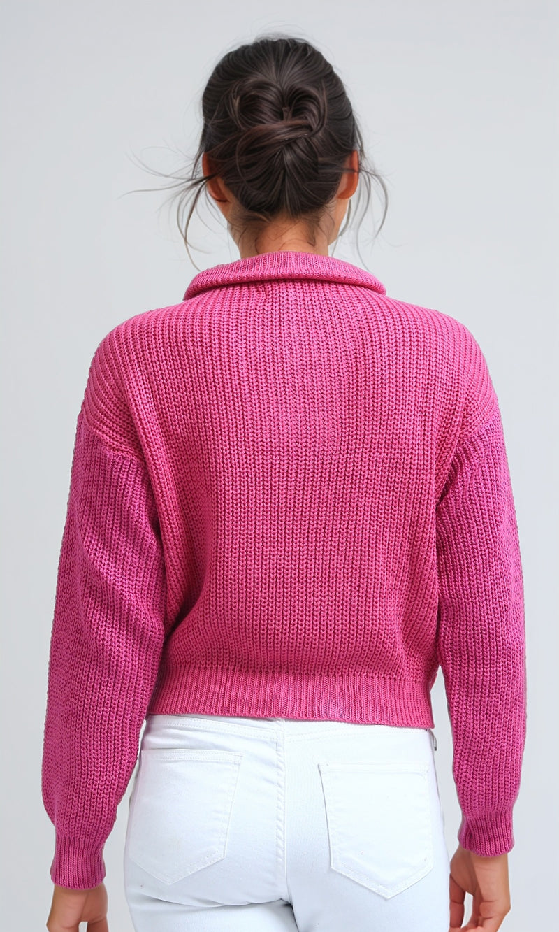 O198705 - Long Sleeves Regular Fit Zipped Pullover - Fuchsia