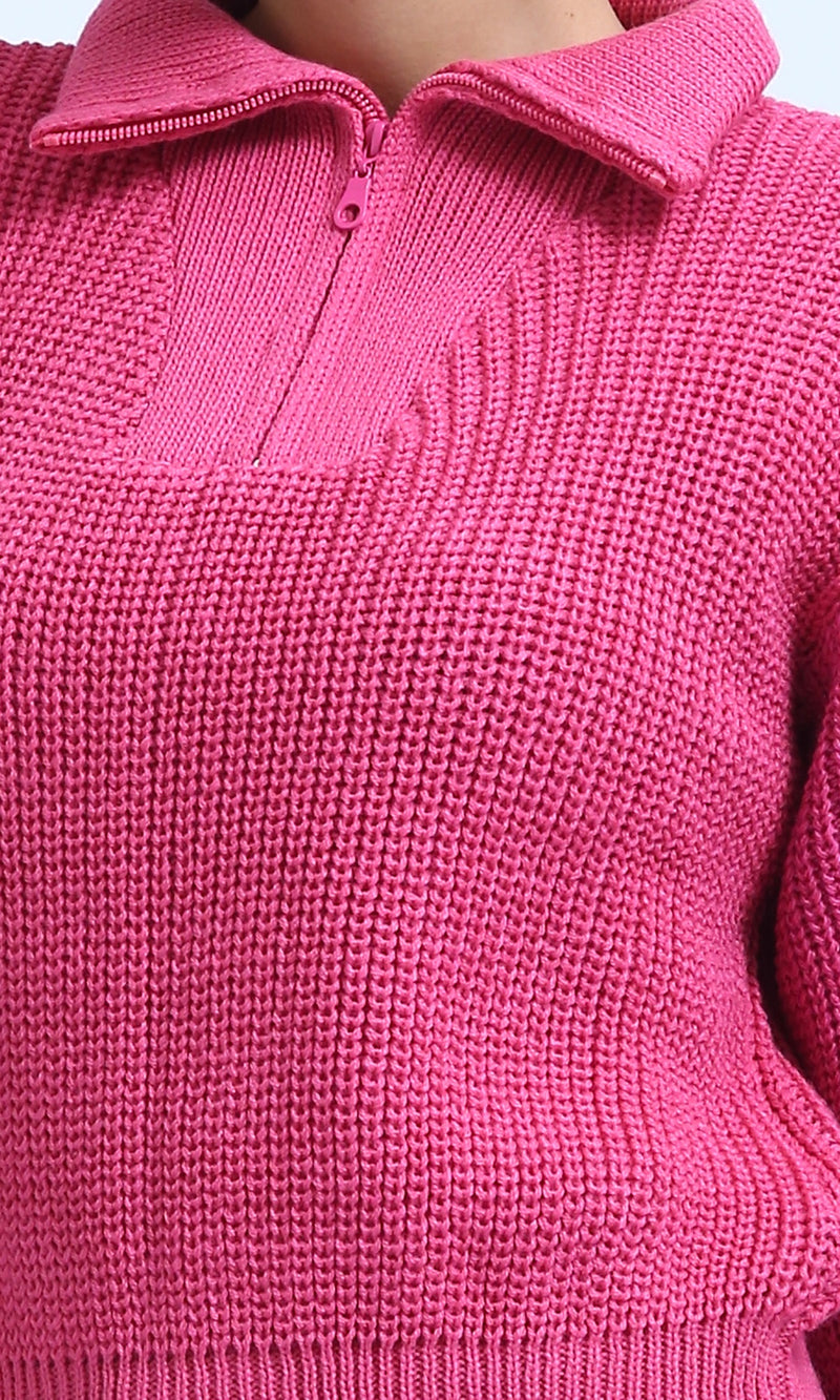 O198705 - Long Sleeves Regular Fit Zipped Pullover - Fuchsia