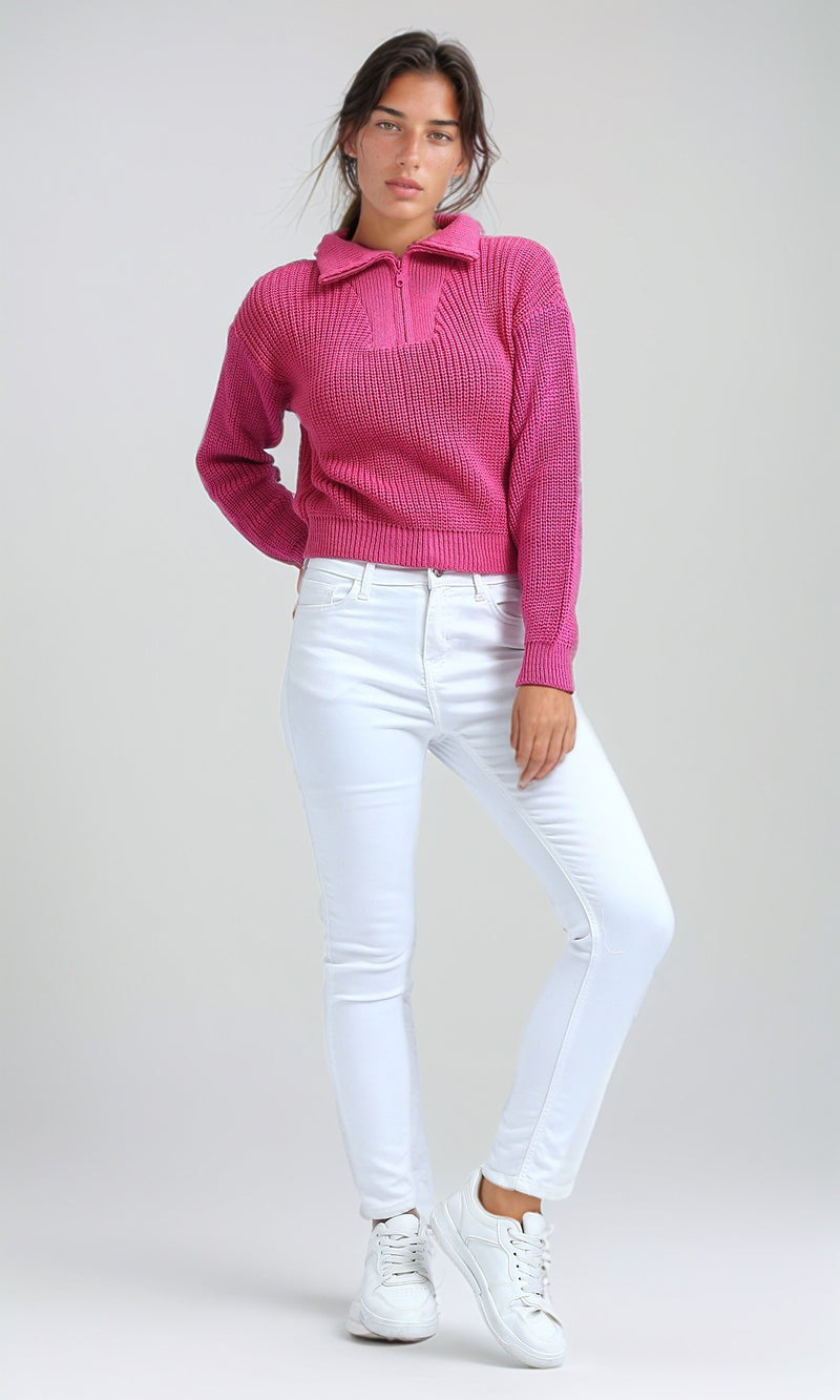 O198705 - Long Sleeves Regular Fit Zipped Pullover - Fuchsia
