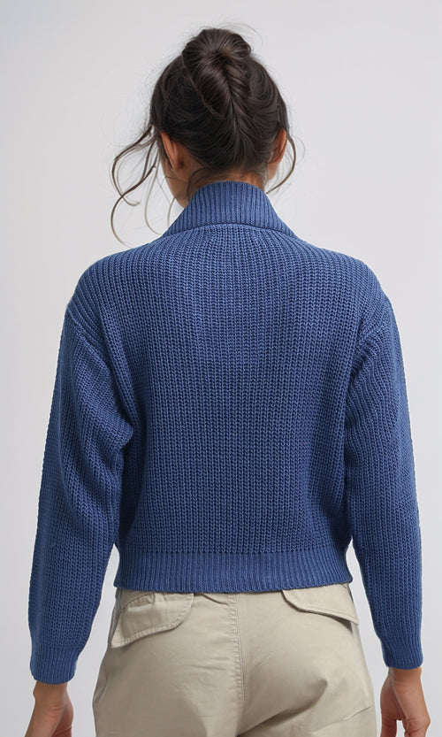 O198706 - Knitted Long Sleeves Cropped Pullover - Petroleum