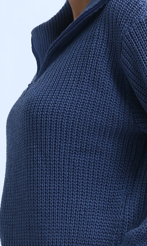 O198706 - Knitted Long Sleeves Cropped Pullover - Petroleum