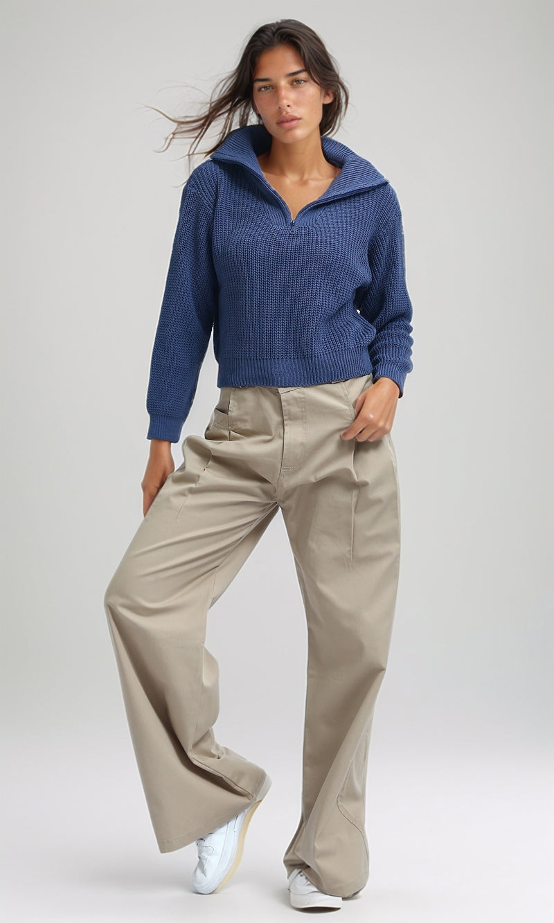 O198706 - Knitted Long Sleeves Cropped Pullover - Petroleum