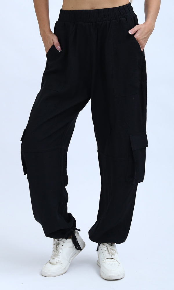 O198708 - Casual Comfy Solid Jogger Pants - Black