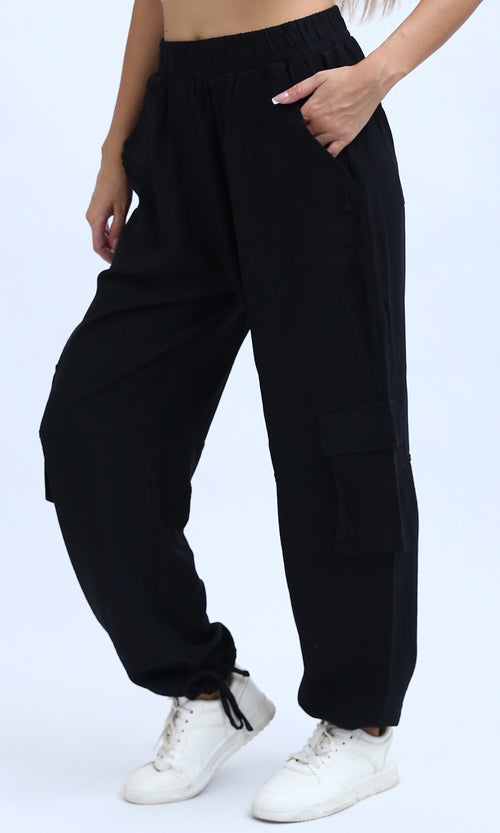 O198708 - Casual Comfy Solid Jogger Pants - Black