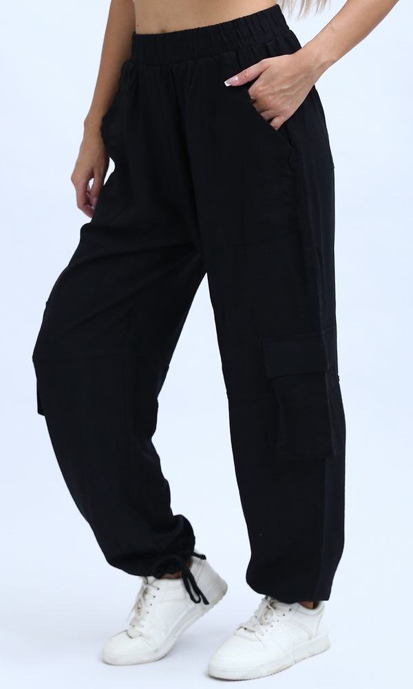 O198708 - Casual Comfy Solid Jogger Pants - Black