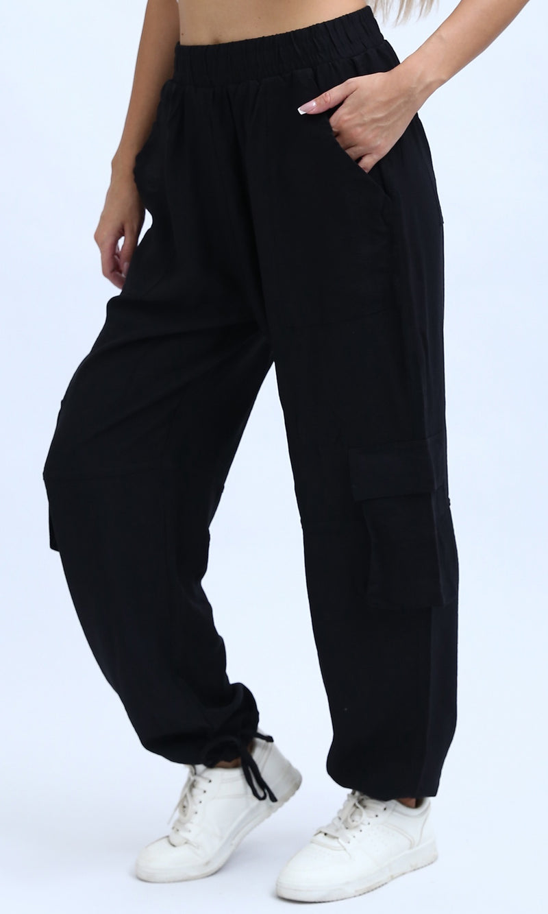 O198708 - Casual Comfy Solid Jogger Pants - Black