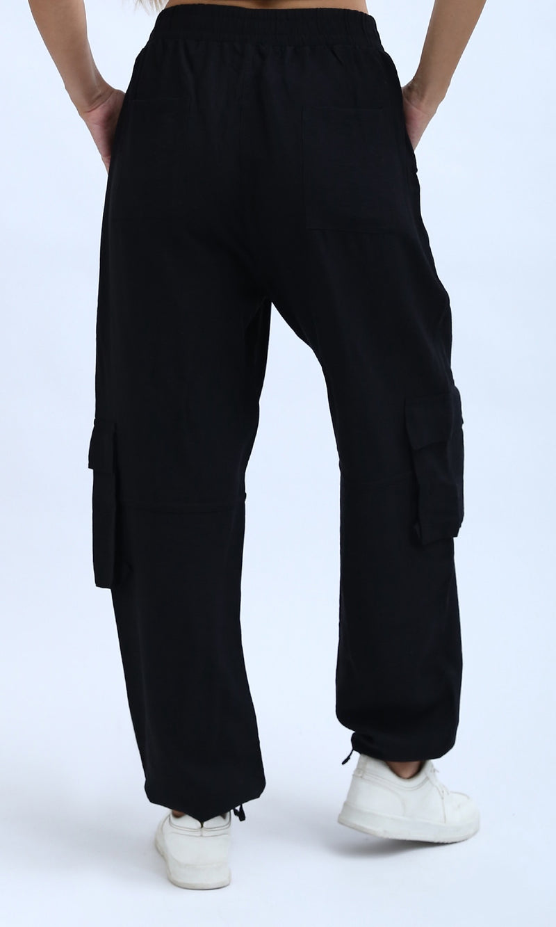 O198708 - Casual Comfy Solid Jogger Pants - Black