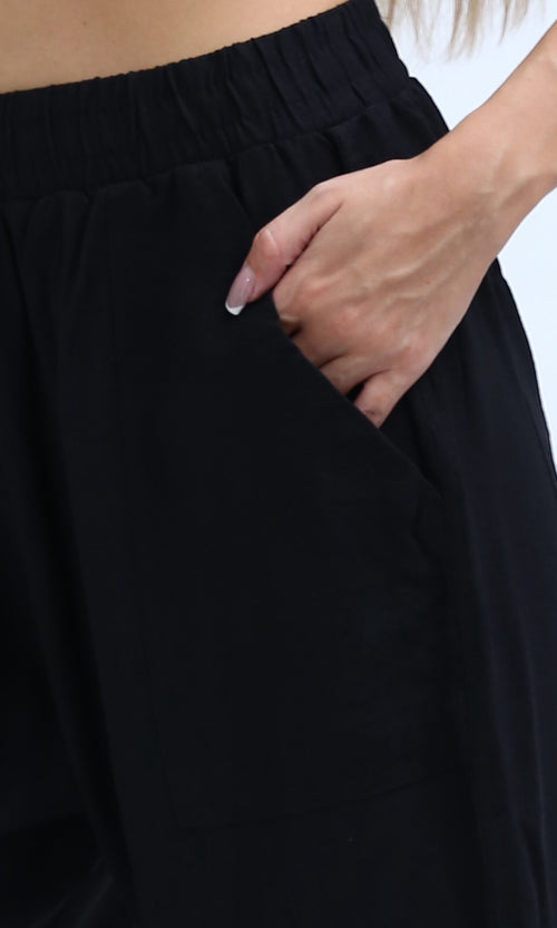 O198708 - Casual Comfy Solid Jogger Pants - Black