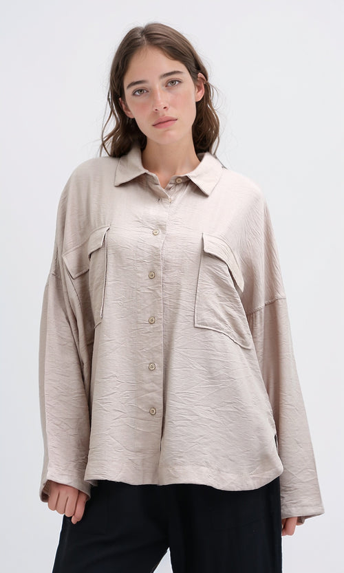 O198709 - Summer Long Sleeves Shirt With Side Pockets - Coffee