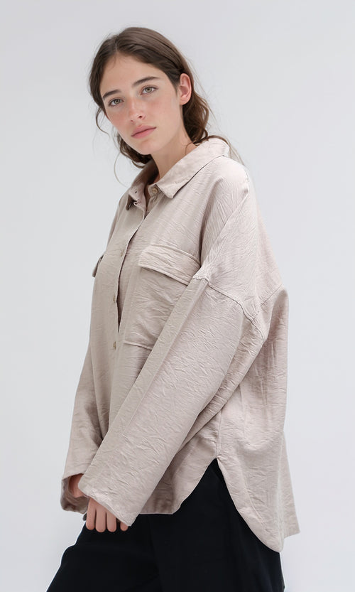 O198709 - Summer Long Sleeves Shirt With Side Pockets - Coffee