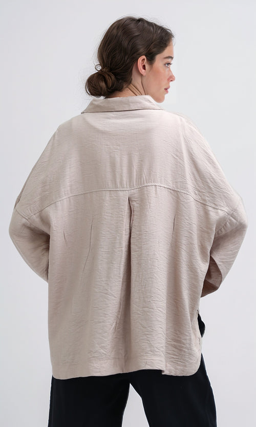O198709 - Summer Long Sleeves Shirt With Side Pockets - Coffee
