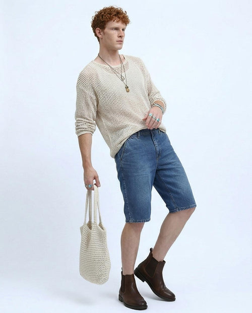 Ravin Men’s Relaxed Fit Mid-Wash Denim Shorts - Vintage Indigo - O198727