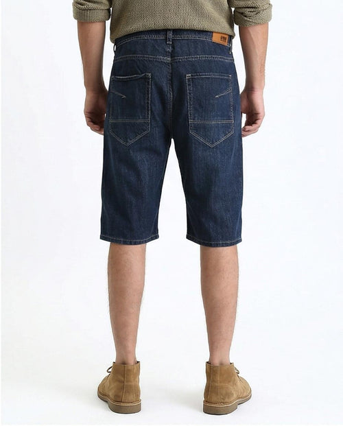 Ravin Men's Distressed Navy Denim Shorts - Relaxed Fit Cargo-Inspired Bermudas with Ribbed Detailing - O198733