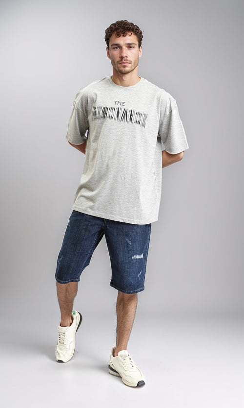 O198733 - Casual Denim Shorts with Front Ribbed - Navy Blue