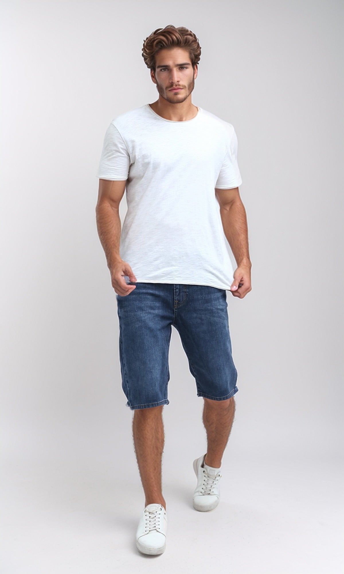 Classic Indigo Medium Wash Denim Shorts - O198734