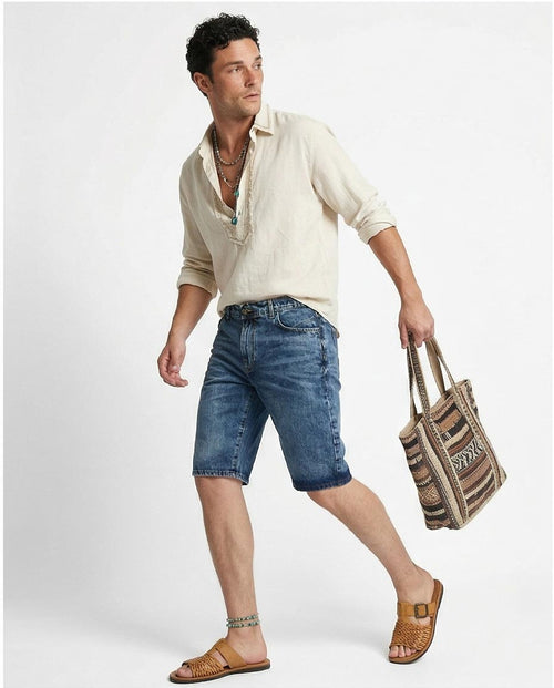 Ravin Men’s Mid-Wash Distressed Denim Shorts – Relaxed Fit Stone Wash Jean Shorts - O198735