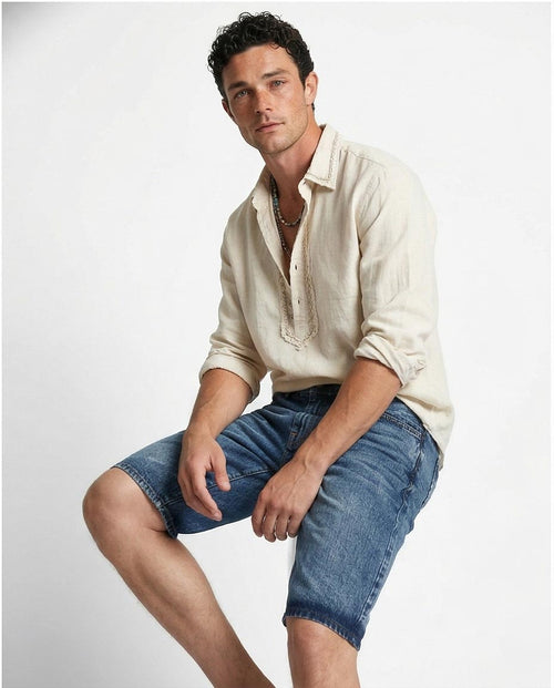 Ravin Men’s Mid-Wash Distressed Denim Shorts – Relaxed Fit Stone Wash Jean Shorts - O198735