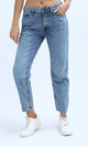 O198741 - Solid Mom-Fit Jeans Fly Zipper Buttons - Dark Jeans Blue