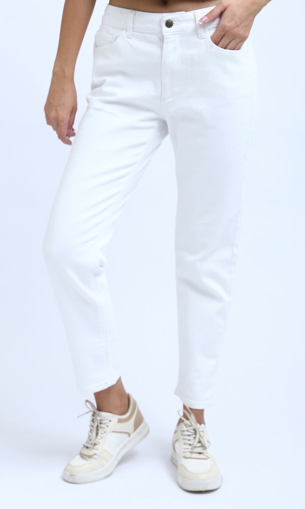 O198742 - Casual White Wide-Leg Solid Jeans